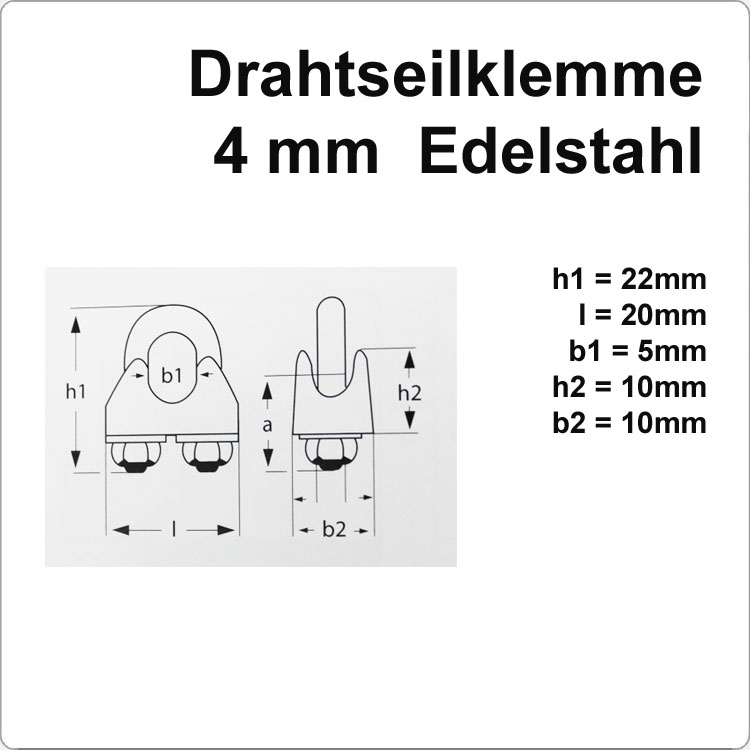 Edelstahl Drahtseilklemme für 4mm Edelstahlseil