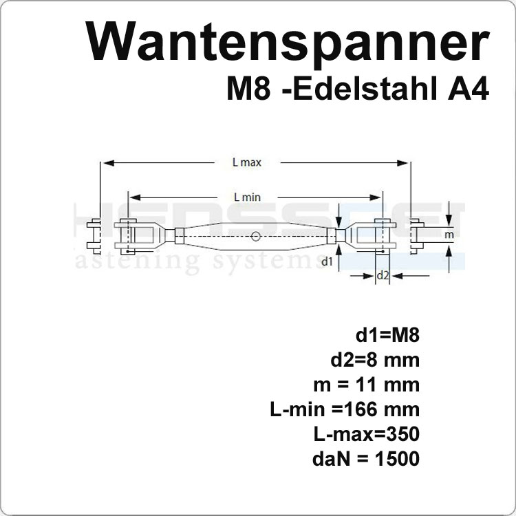 Edelstahl Wantenspanner M8 Länge 166-240mm