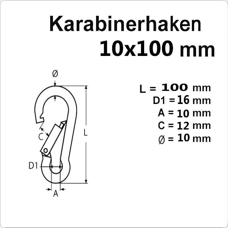 Edelstahl Karabinerhaken - 10x100mm