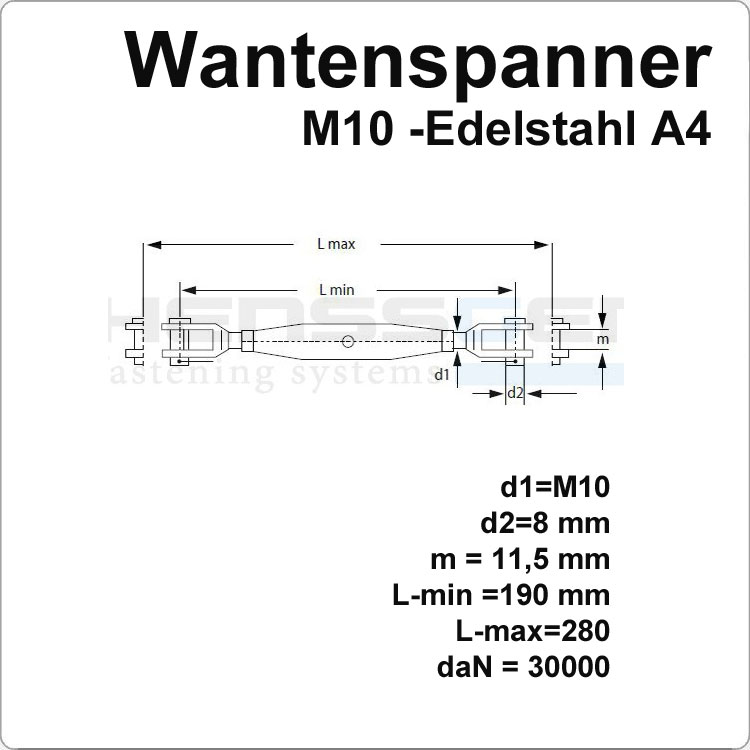 Edelstahl Wantenspanner M10 Länge 176-280mm