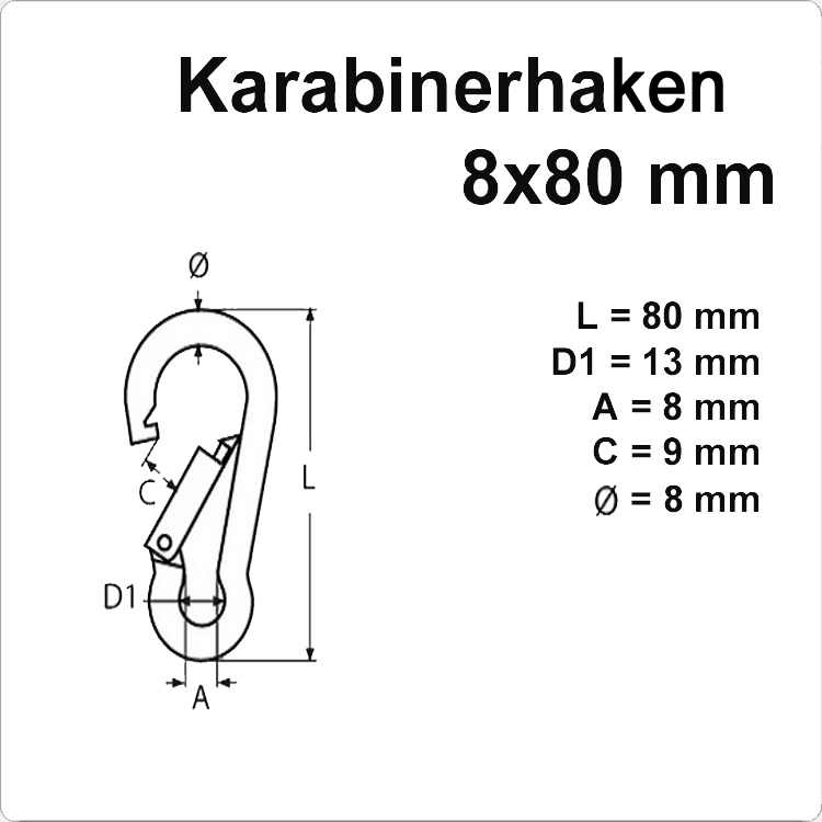 Edelstahl Karabinerhaken - 8x80mm